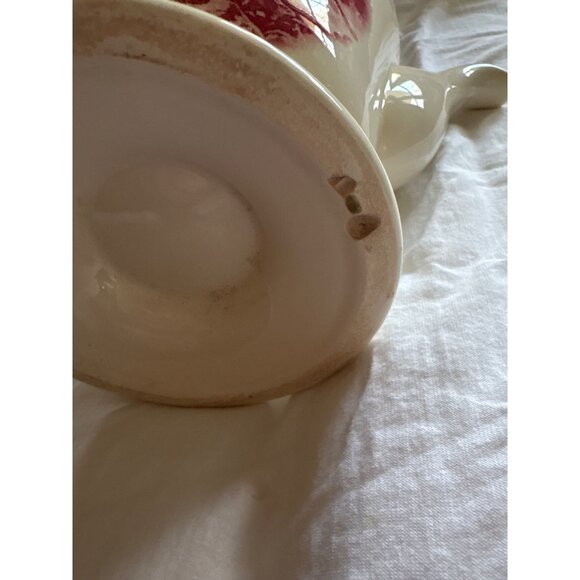 Vintage Cream Ceramic Teapot With Cowboy Horse Scene & Red Floral Handle Design - Picture 8 of 11